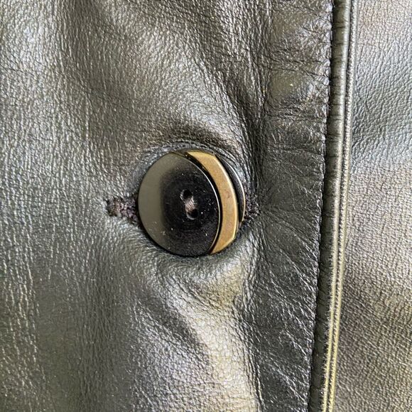 VTG 80s Pelle Black Leather Trench Coat Oversized Boxy Blazer Jacket M - Picture 4 of 9